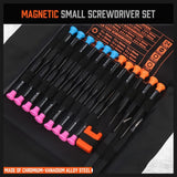 HORUSDY 24-piece precision magnetic screwdriver set with mini Torx, Phillips, and flathead tips, CR-V steel, tweezers, and magnetizer in roll-up case