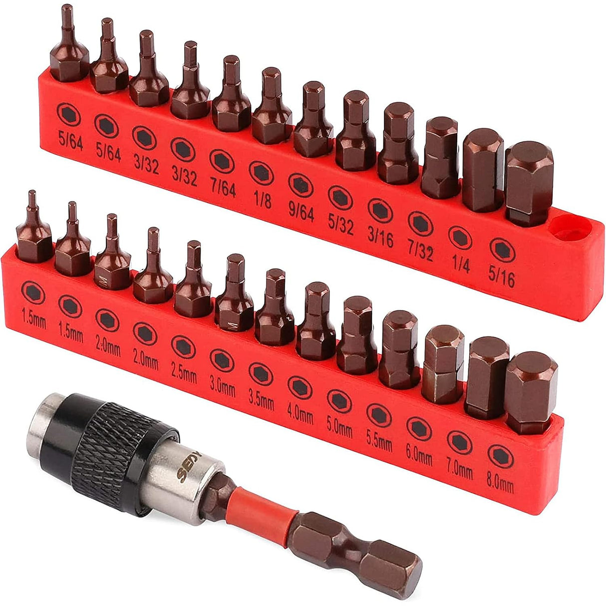 26-Piece Hex Bit Set with SAE & Metric Sizes, Magnetic Design, S2 Steel