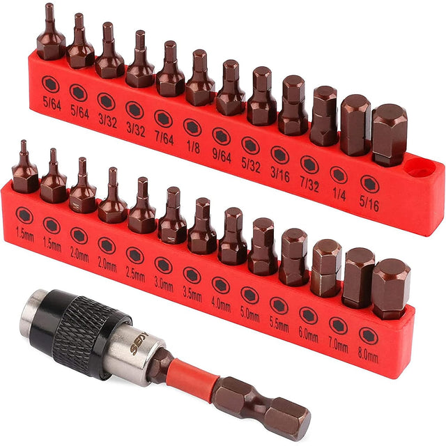 26-Piece Hex Bit Set with SAE & Metric Sizes, Magnetic Design, S2 Steel