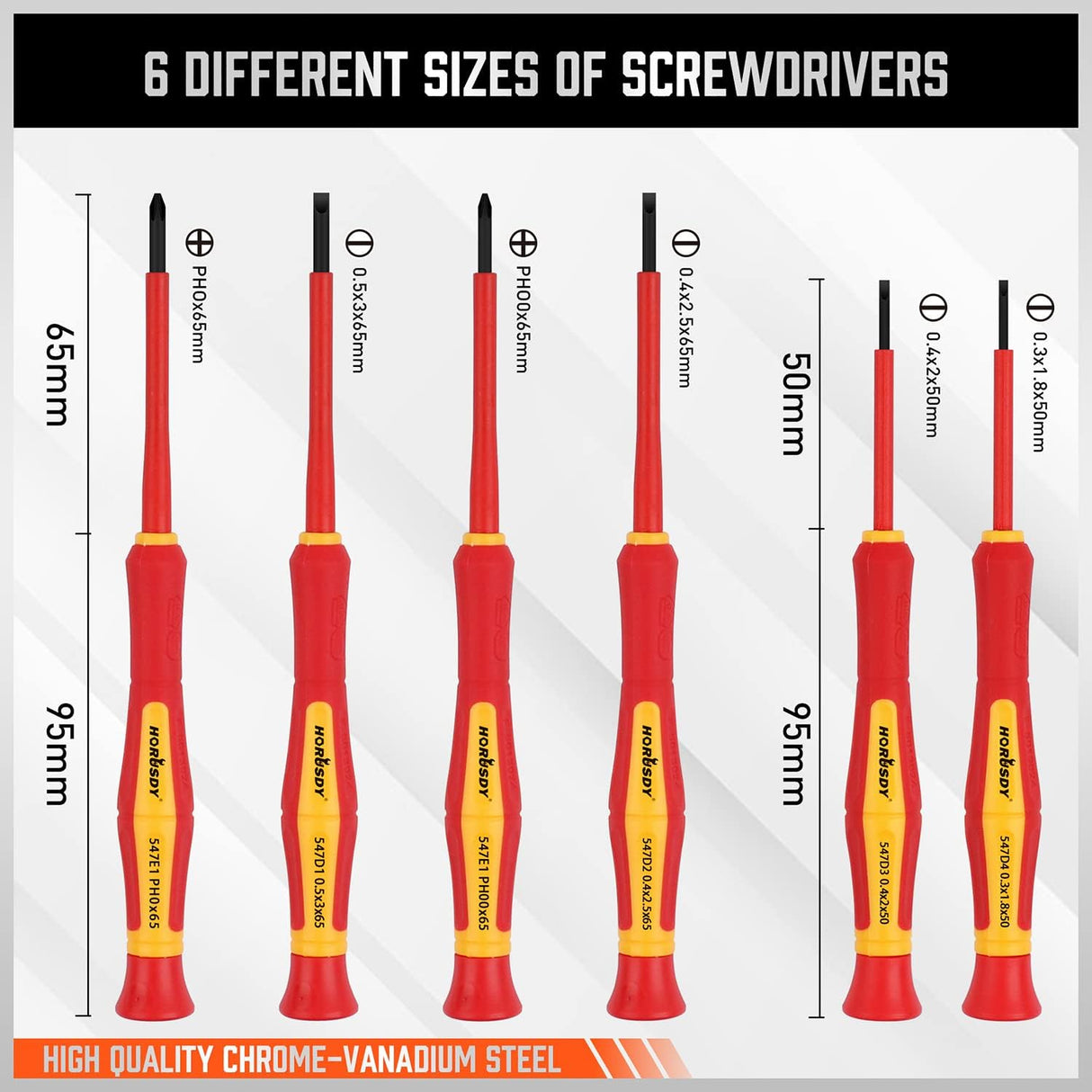 HORUSDY VDE 1000V insulated precision screwdriver set with magnetic tips and ergonomic handles for electrical and electronics repair