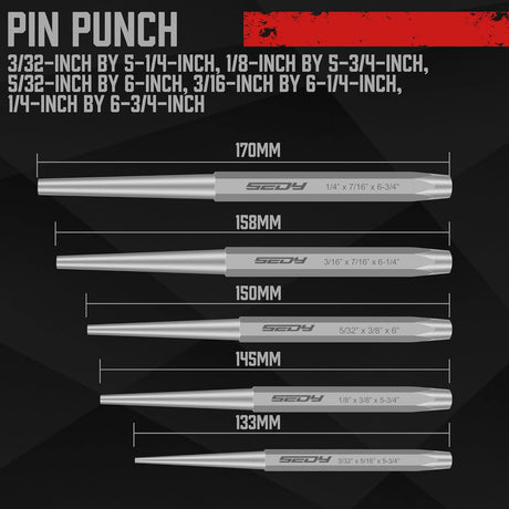 SEDY 16-Piece Punch and Chisel Set with CR-V Steel Construction, Heavy-Duty Design, High Rockwell Hardness, and Convenient Carry Pouch