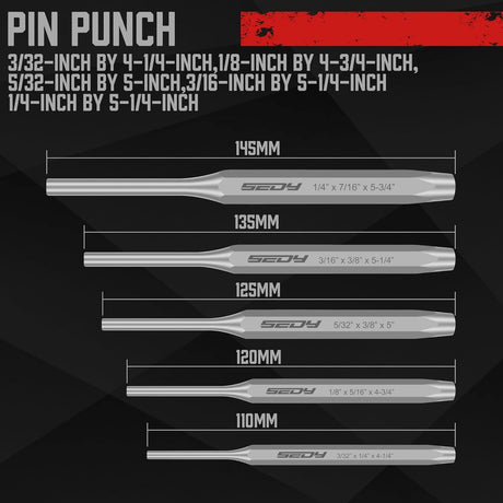 SEDY 16-Piece Punch and Chisel Set with CR-V Steel Construction, Heavy-Duty Design, High Rockwell Hardness, and Convenient Carry Pouch