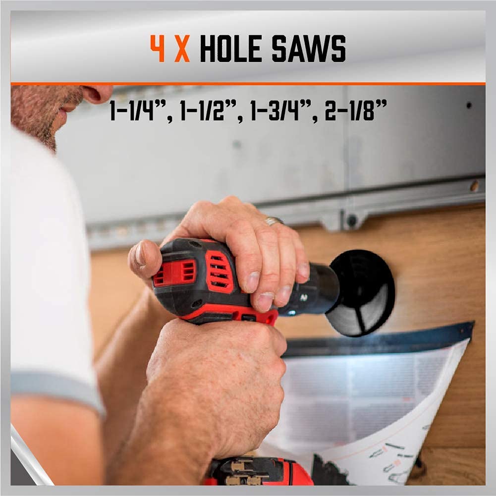 246-piece drill bit set with CR-V, HSS, and carbon steel bits for wood, metal, masonry, and plastic with portable black toolbox