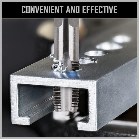 6-piece HORUSDY NPT pipe tap set with carbon steel construction, includes SAE sizes 1/8" to 1", in durable storage case.