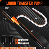 HORUSDY battery-operated liquid transfer pump with flexible hose and 2.2 gallons per minute suction for gas, water, and non-corrosive fluids