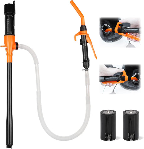 HORUSDY battery-operated liquid transfer pump with flow control nozzle, filter, and dual battery option for gasoline, diesel, water, and kerosene