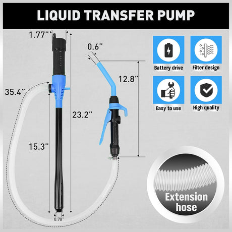 HORUSDY Portable Battery-Operated Liquid Transfer Pump, 2.2GPM, Blue, Ideal for Fuel & Water Transfer