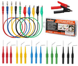 22-piece multicolor back probe kit with 4mm banana plugs and alligator clip test leads for multimeter and automotive diagnostic testing.