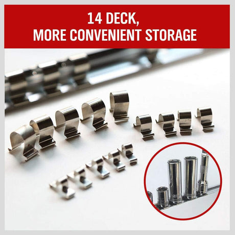 Stainless Steel Socket Organizer Rail with 14 Slots for Easy Storage – Rust-Free and Durable Construction