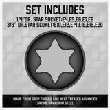 Sedy 11-Piece Female E-Torx Star Socket Set with Rail, Comfort Grip, and Chrome Vanadium Steel for Impact Drivers