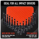 15-piece HORUSDY magnetic nut driver set with SAE and metric sizes, black CR-V steel, orange storage case for impact drivers