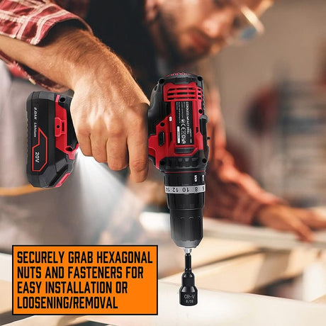 15-piece HORUSDY magnetic nut driver set with SAE and metric sizes, black CR-V steel, orange storage case for impact drivers