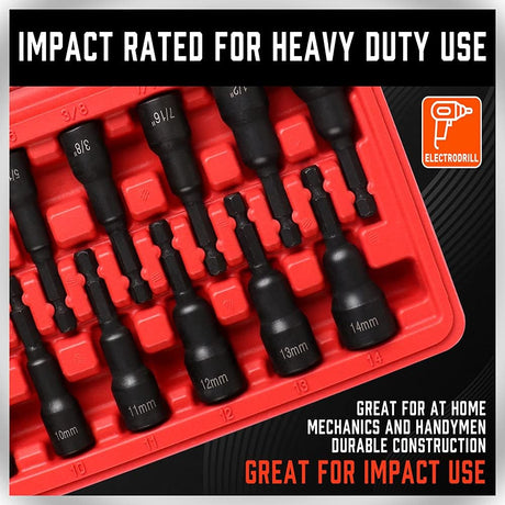 SEDY 12PCS Magnetic Nut Driver Set, including SAE & Metric sizes, durable chrome vanadium steel, impact-rated, and comes with a red storage case.