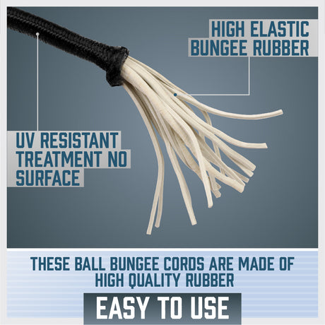 HORUSDY 45-Piece Ball Bungee Cord Set – Assorted Sizes (6", 9", 11") Elastic Tie Downs with Durable Latex Core and HOPE Plastic Balls for Camping, Tarp Securing, Cable Management, and Outdoor Use