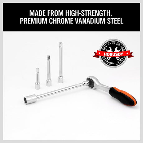 HORUSDY 4PCS 1/4 Inch Drive Extension Bar Set made of chrome vanadium steel with knurled grip and spring-loaded ball detent