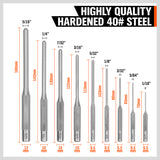SEDY 9-Piece Roll Pin Punch Set – Precision-Machined Hardened Steel Pin Punches with Knurled Grip, 6-Inch Length for Maximum Leverage, Includes Canvas Pouch, Ideal for Gunsmithing and Mechanical Use