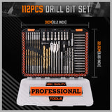 HORUSDY 112-Piece Drill Bit Set, Titanium & Masonry Bits with Nut Drivers and Storage Case, All-in-One for Wood, Metal & Concrete