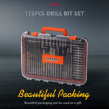 HORUSDY 112-Piece Drill Bit Set, Titanium & Masonry Bits with Nut Drivers and Storage Case, All-in-One for Wood, Metal & Concrete