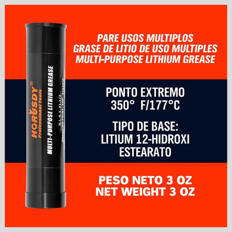 Heavy-duty pistol grip grease gun set with lithium grease cartridge, flexible and rigid hoses, 4-jaw coupler, and ergonomic handle for automotive and machinery lubrication.