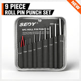 SEDY 9-piece roll pin punch set with heat-treated steel punches, anti-slip grip, and canvas pouch for gunsmithing, automotive, and mechanical repairs
