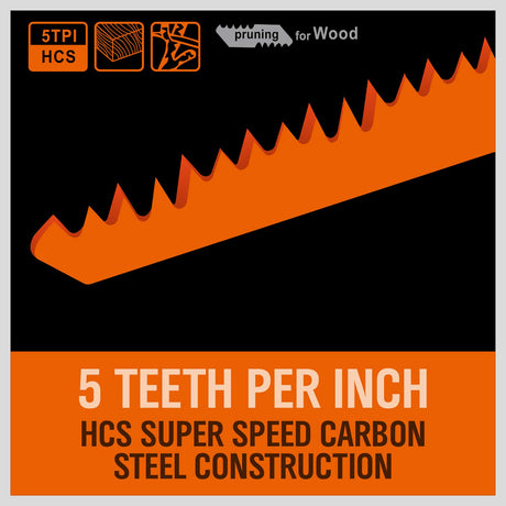 HORUSDY orange reciprocating saw blades for pruning wood, high carbon steel, compatible with major reciprocating saws