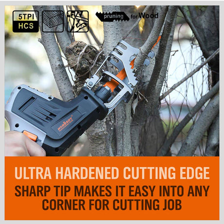 HORUSDY orange reciprocating saw blades for pruning wood, high carbon steel, compatible with major reciprocating saws