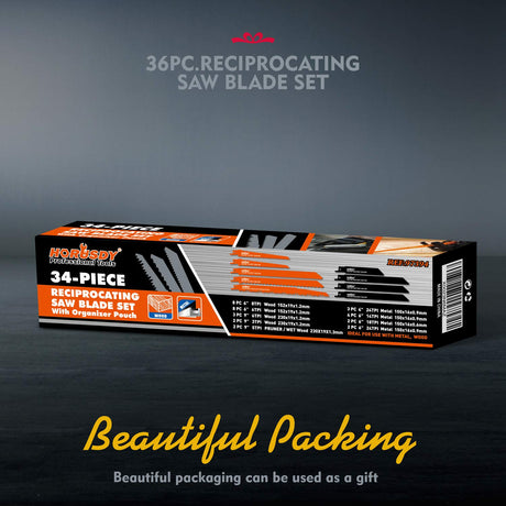 HORUSDY reciprocating saw blade set with wood and metal cutting blades and durable roll-up pouch