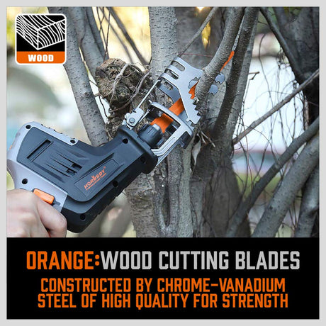 HORUSDY reciprocating saw blade set with wood and metal cutting blades and durable roll-up pouch