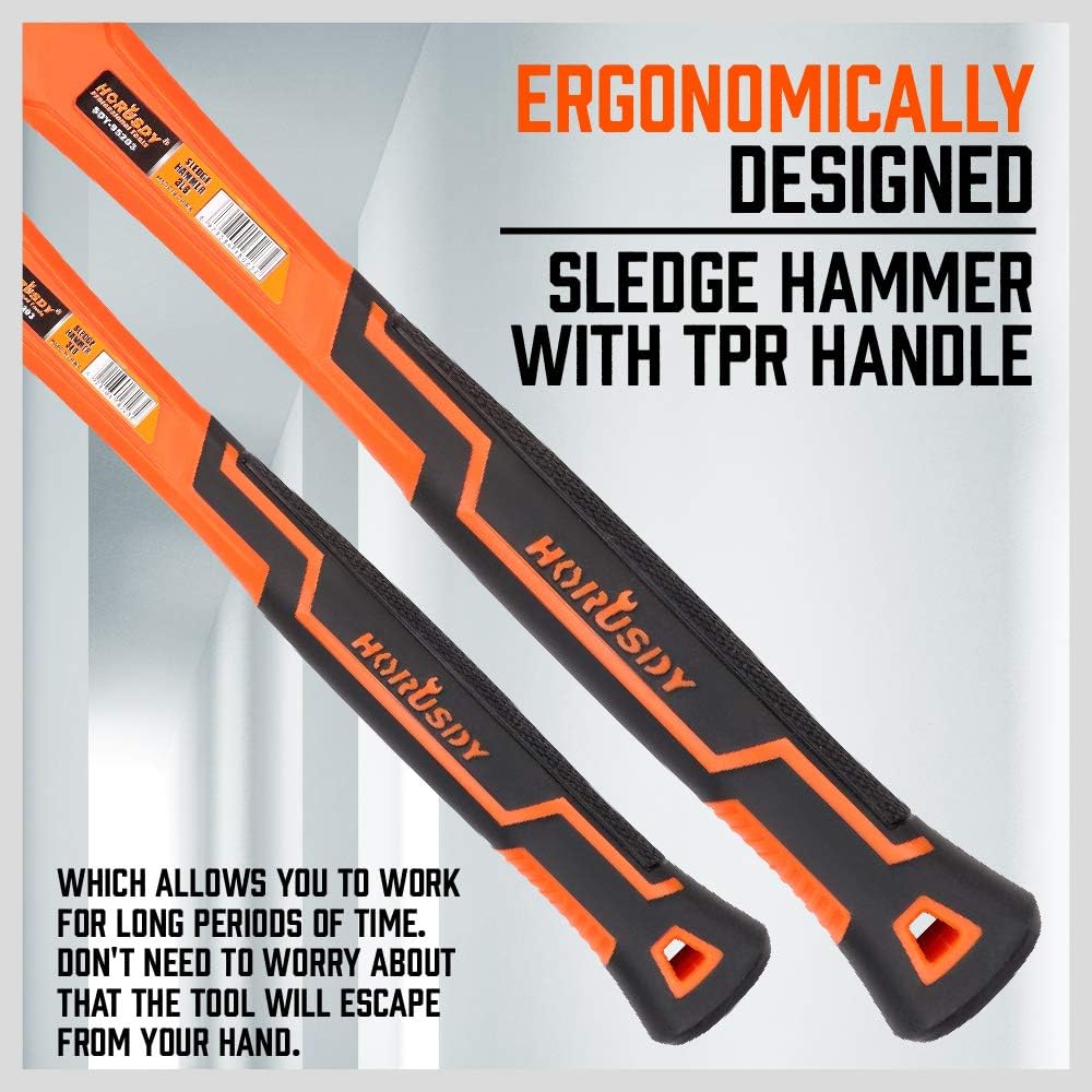 Five-piece HORUSDY hammer set including rubber mallet, sledge, cross pein, and two ball pein hammers with ergonomic anti-slip handles.