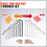 HORUSDY 48-piece ratcheting wrench and hex key set with tool roll, SAE and metric, chrome vanadium steel for automotive and mechanic tools