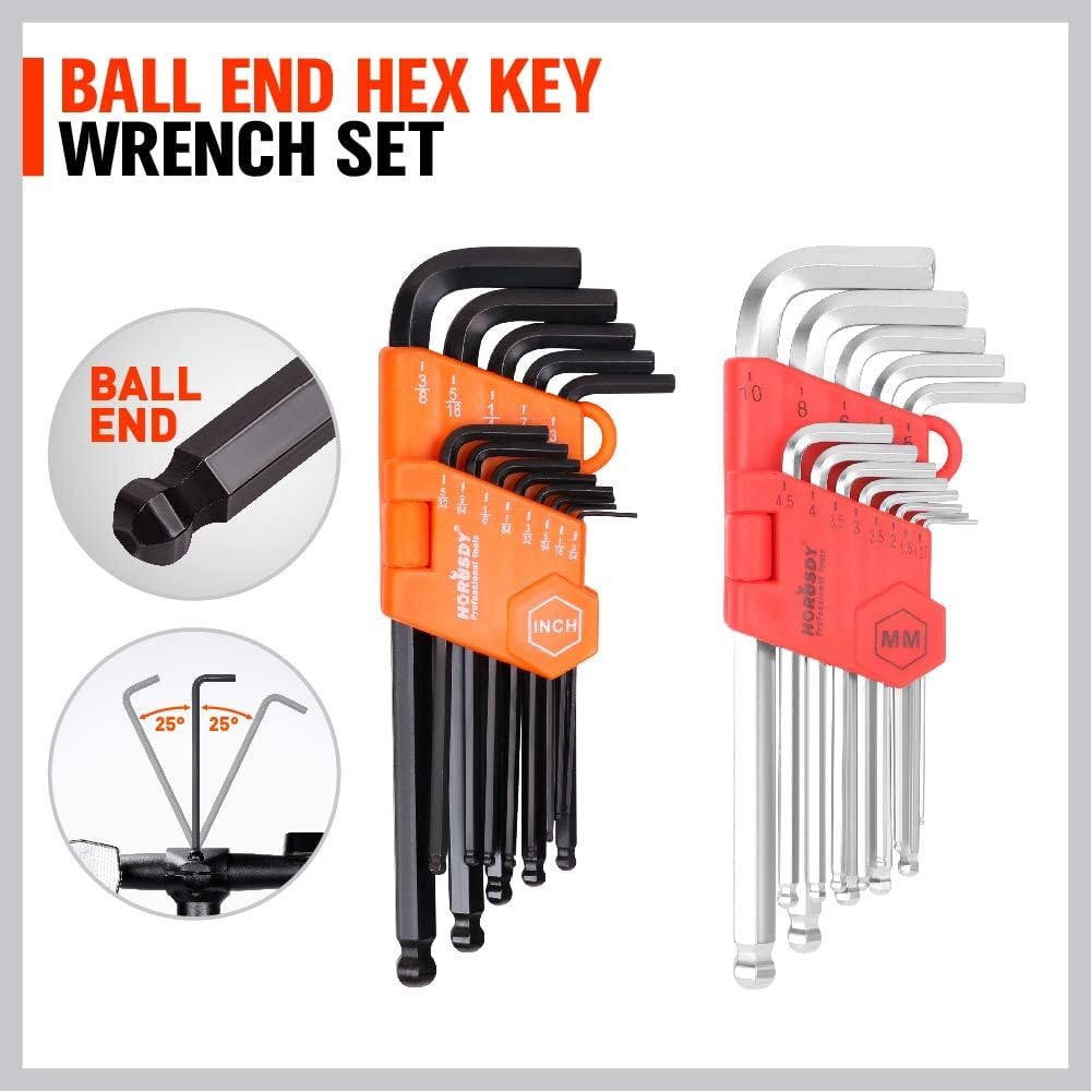 HORUSDY 48-piece ratcheting wrench and hex key set with tool roll, SAE and metric, chrome vanadium steel for automotive and mechanic tools