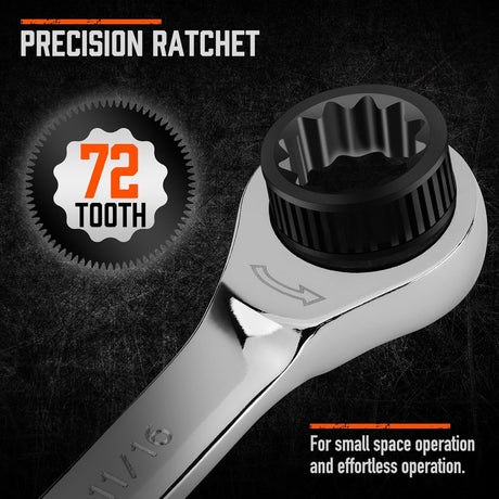HORUSDY 24-piece ratcheting combination wrench set SAE and metric with chrome finish and storage case, ideal for automotive and mechanical work