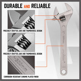 HORUSDY 4-Piece Adjustable Wrench Set, Chrome-Plated CR-V Steel, 6", 8", 10", 12", Fits Bolts up to 1.5” (40mm)