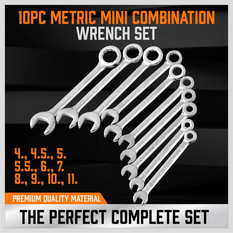 HORUSDY 20-piece mini combination wrench set with metric and SAE sizes, compact storage pouches and carabiner, perfect for tight spaces and DIY repairs