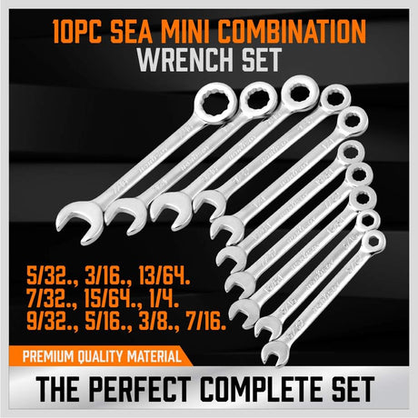 HORUSDY 20-piece mini combination wrench set with metric and SAE sizes, compact storage pouches and carabiner, perfect for tight spaces and DIY repairs