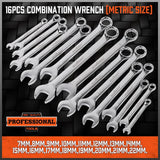 HORUSDY 32-piece combination wrench set with metric and SAE sizes, chrome vanadium finish, storage case