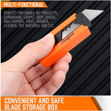 HORUSDY 4-pack heavy duty retractable utility knife set with SK5 blades, aluminum handles, blade storage case, and multi-color ergonomic design