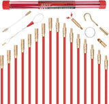 SEDY fiberglass wire running kit with 16 flexible rods and 5 brass attachments for pulling electrical wires through walls, conduits, attics, crawl spaces, and ceilings