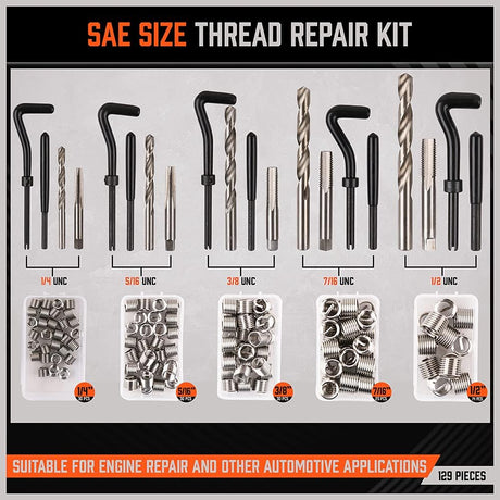 HORUSDY 300-piece thread repair kit with twist drills, screw taps, helicoil inserts, and storage case