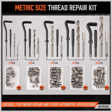 HORUSDY 300-piece thread repair kit with twist drills, screw taps, helicoil inserts, and storage case