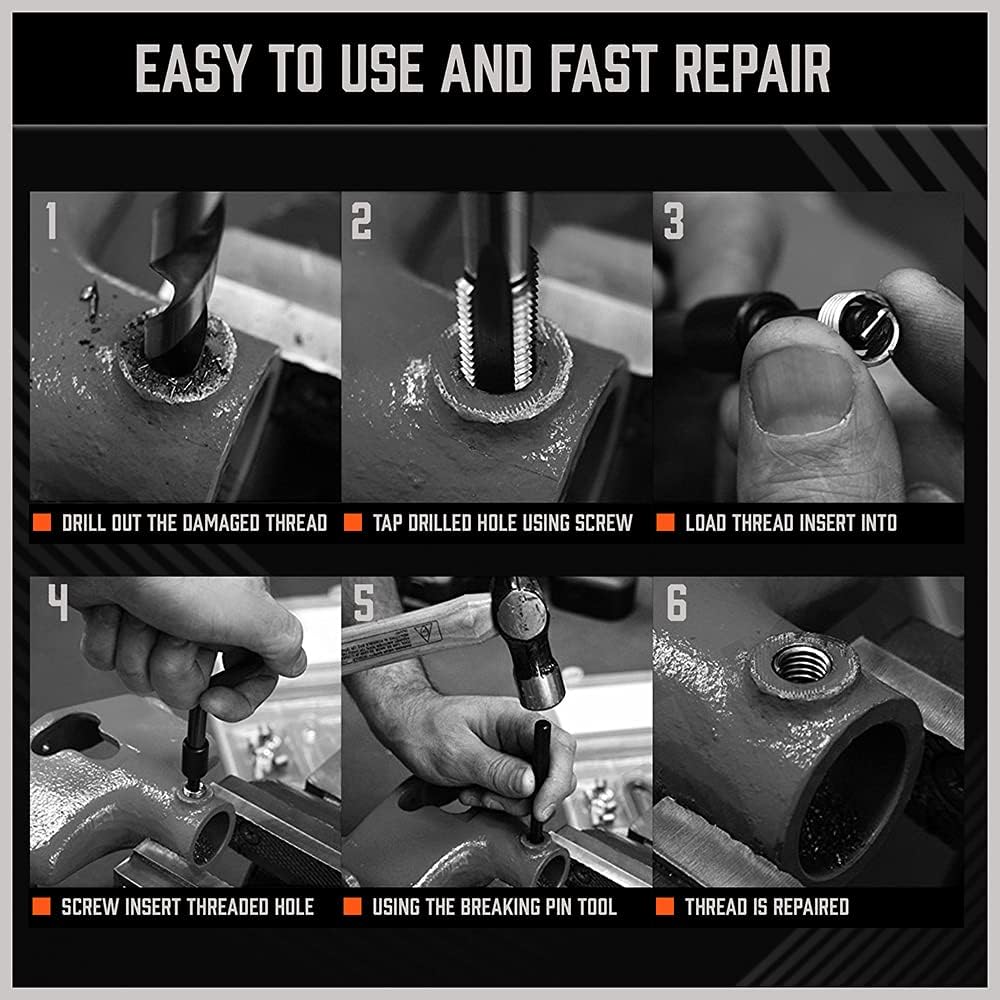 HORUSDY 300-piece thread repair kit with twist drills, screw taps, helicoil inserts, and storage case