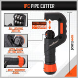  pipe and tube cutter tool kit with deburring tool for copper, plastic, aluminum, and brass tubing, includes storage case