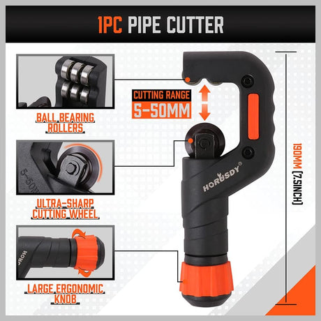  pipe and tube cutter tool kit with deburring tool for copper, plastic, aluminum, and brass tubing, includes storage case