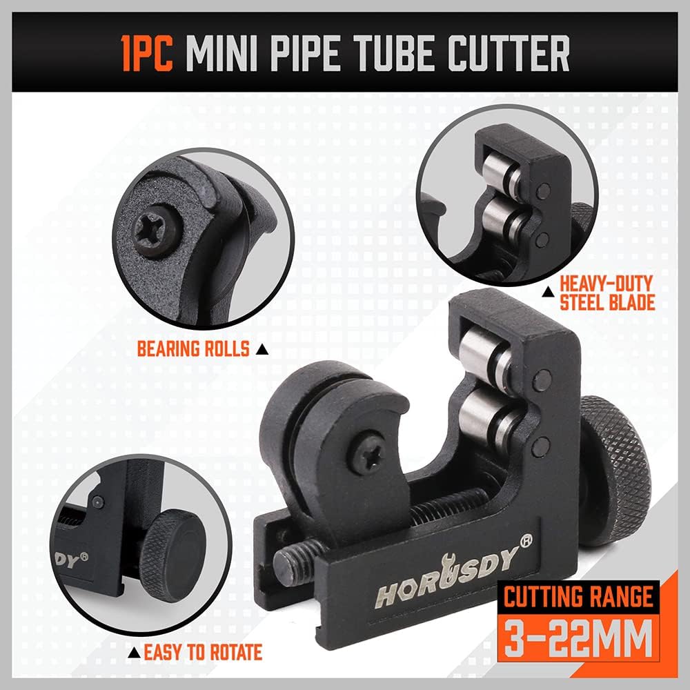  pipe and tube cutter tool kit with deburring tool for copper, plastic, aluminum, and brass tubing, includes storage case