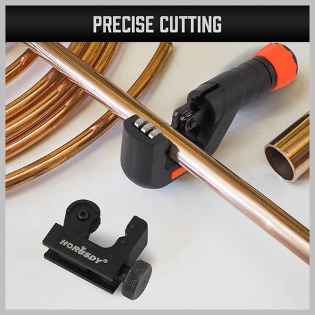  pipe and tube cutter tool kit with deburring tool for copper, plastic, aluminum, and brass tubing, includes storage case