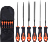 Mini needle file set with rubber handles for precision filing on metal, wood, and plastic by HORUSDY