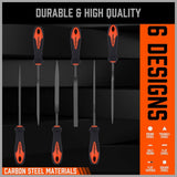 Mini needle file set with rubber handles for precision filing on metal, wood, and plastic by HORUSDY