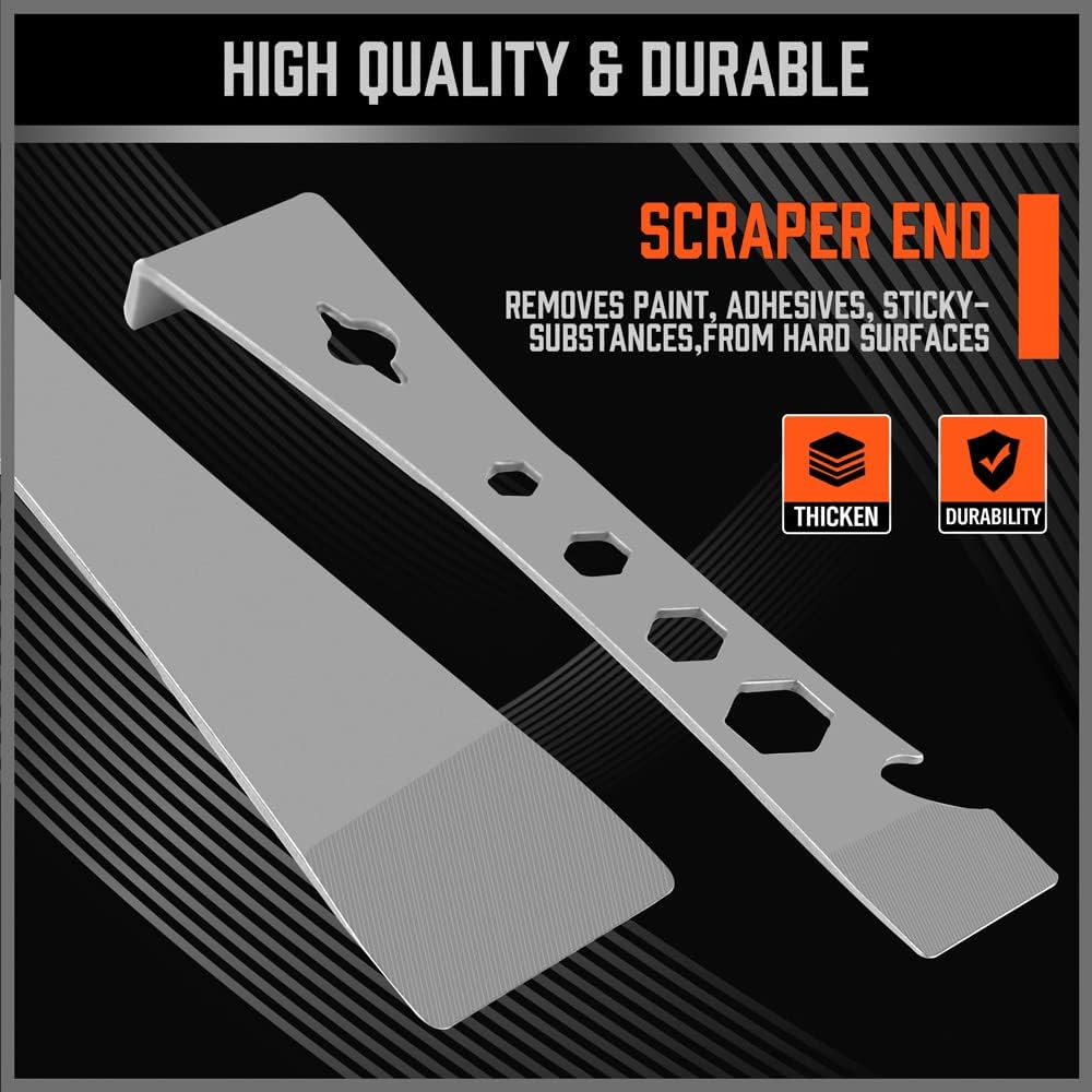 HORUSDY 2-piece stainless steel pry bar and scraper set with nail puller, bottle opener, and multi-size hex holes