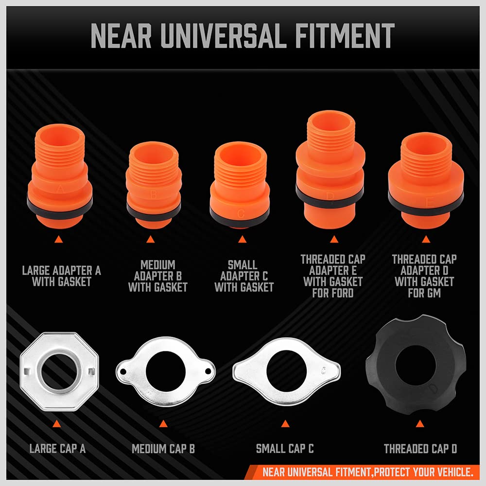 HORUSDY no spill coolant funnel kit with scale, shut-off valve, and multi-size adapters for radiator filling and automotive cooling system maintenance