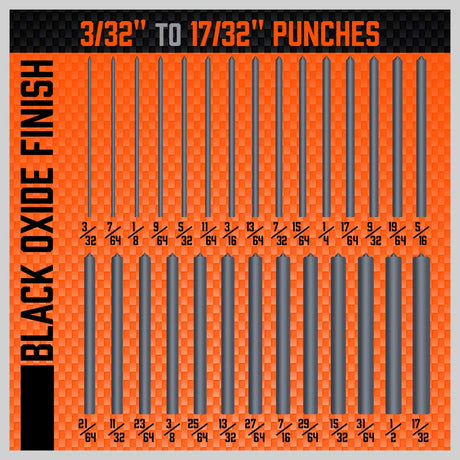 HORUSDY 28-piece black oxide transfer punch set with holder, precision machined punches for accurate marking